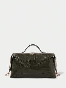 SHECARRY 女士橄榄绿鳄鱼纹压花PU包 - 橄欖綠 - 查看 1