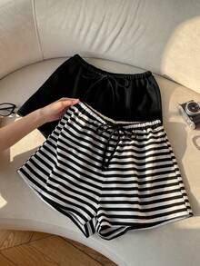 SHEIN EZwear Women's Tie Waist Loose Casual Shorts Set - Multicolor - View 9