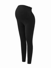 Modmama 2条装孕妇纯色基础款针织打底裤，休闲日常穿着 - 黑色 - 查看 4