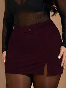 SHEIN BAE Chân váy mini màu đen trơn xẻ tà bên hông dành cho nữ cỡ lớn, thích hợp mặc hàng ngày, hẹn hò, hộp đêm, Giáng sinh, Lễ Tạ ơn, tiệc tùng, Năm mới, thanh lịch, gợi cảm, phong cách Y2K, Ngày lễ tình nhân, mùa xuân, đi biển, mùa hè. - Màu Tím - Xem 7