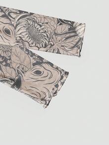 ROMWE Avant 性感透视网纱长袖上衣，饰有中国风金鱼、锦鲤和菊花图案 - 黑色 - 查看 4