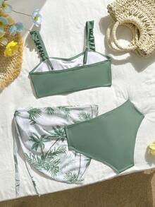 SHEIN Teen Girls Bikini Sets 3-Piece Swimsuit, Solid Military Green Color, Ruffled Bandeau Top, Triangle Bottoms, Sarong Wrap, Fashionable Casual Elegant Design, Suitable For Swimming, Vacation, Summer (Print Random) Sage Swimsuits Bathing Suit Sets Modest Bikini Set Bikini Set Full Coverage Tween Girl 3 Piece Swimsuit Beachwear Kids Teen Girls Bikini Sets Teen Girl Matching Bathing Suits 3 Piece Swimsuit Set Teen Bikini 3 Piece Set Three Piece Swimsuit Set Summer Bathing Suits Sets 2 Piece Summer Three Piece Bathing Suit Summer Two Piece Vacation Two Piece Set 3 Piece Bikini Set 3pcs Set Bikini With Sarong Skirt Bikini With Skirt Skirt Bathing Suit Swimwear Girls Set Bikini Set For Teen Two Piece Swimsuits Full Coverage Bikini - Green - View 2