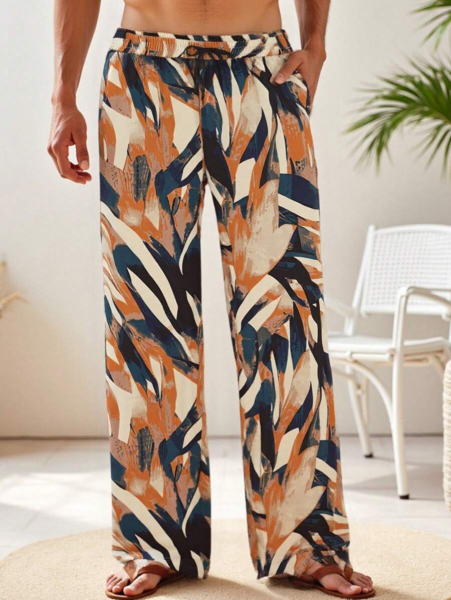 HIMLAND Men's Solid Color Drawstring Waist Pocket Tapered Casual Pants, Versatile, Men's Breathable Summer Trousers, Casual Loose Fit Elastic Waist Pants, Solid Black Lounge Pants For Men, Lightweight Beach Wedding Attire Men, Comfortable Drawstring Yoga Bottoms, Men's Linen Straight Leg Pants, Essential Comfort: Men's Relaxed Fit Drawcord Trousers For Summer Vacation & Daily Lounging Designer Pants Wide Leg Pants Boho Pants Summer Pants Loose Pants