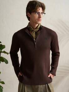 Airaco Men's Knight Embroidery Retro Minimalist Old Money Style Slim Fit Turtleneck Sweater - Coffee Brown - View 5