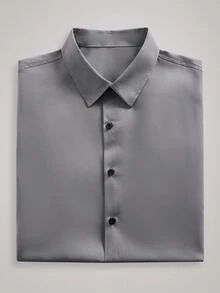 Officeau 男士正式纯色长袖单排扣衬衫，春夏款 - 灰色 - 查看 8