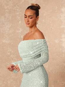 Lumalex Off-Shoulder Draped Neck Bodycon Long Sleeve Dress For Women Off Shoulder Long Sleeve - Green - View 6