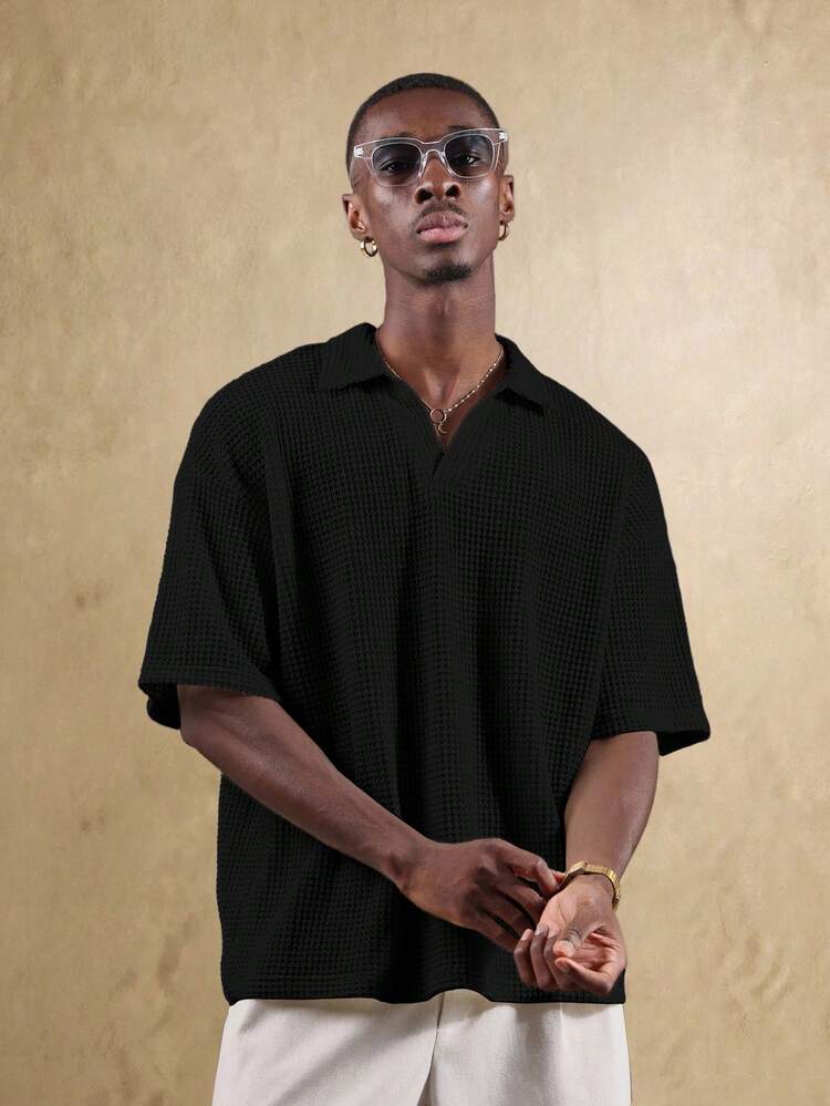 Kurzarm-Poloshirt mit offener Strickstruktur