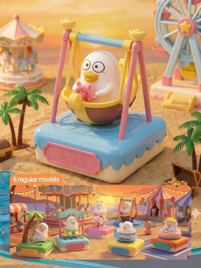 POKOJA LAND POKOJA LAND Blind Box (ohne Plüschfüllung) süße Cartoon-Figur Dekorationsfigur, Duckyo Vergnügungspark Blind Box Sammlerfiguren (6 reguläre Modelle) - ABS Harz süße Ente Charakter Dekoration (11,5 cm/4,5 Zoll) mit Spielplatz-Themen (Schaukel/Karussell/Teetasse), sinnvolles Geschenk für Freunde & Familie, Tisch-/Ausstellungsdekoration für Figurenliebhaber