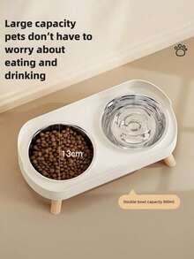 带支架的加高不锈钢/塑料宠物碗套装，双碗设计，适用于小型犬和猫，带防溅罩 - 宠物喂食器 - 350*2 - 查看 6