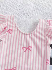 Emery Rose Kids Emery Rose Kids Babygirl Fitted Casual Minimalist Comfortable Round Neck Backless Bow Decor Swimsuit - Multicolor - View 5