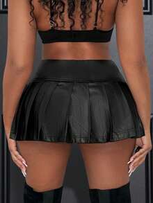 Slaydiva 2026 New Style/Easter/Western/Holiday New Year Valentine's Day Sexy/Streetwear For Women/Gyaru High Waist Stretchy Black PU Mini Skirt Plus Size Summer - Black - View 3