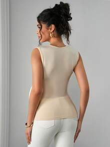 Momance Maternity Tank Top & Strap Tank Top, V-Neck Ruched Bust Design, Padded Cup, Slim Fit Tank Top - Apricot - View 2