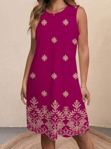 EMERY ROSE 复古印花无袖圆领及膝修身A字连衣裙，休闲黑色印花吊带裙，夏季女装，沙滩装 - 彩色 - 查看 5