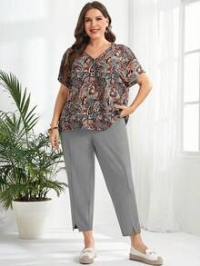 EMERY ROSE Quần ống côn màu trơn, dáng rộng, đa năng, phù hợp cho việc đi làm, cỡ lớn. - Xám - Xem 7