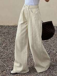 DAZY Women's Regular Waist Pleated Loose Flare Jeans, Casual City Street Style Distressed Washed Design - Apricot - View 3