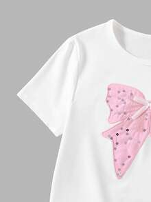 SHEIN ChillGRL Bộ 2 món cho bé gái tuổi teen: Áo tay ngắn thêu nơ dễ thương kiểu đường phố và quần cargo nhiều túi. - Hồng - Xem 5