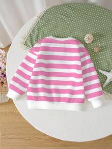 SHEIN X Care Bears Young Girl Casual Striped Bear Print Crew Neck Sweatshirt, Autumn - White - View 2