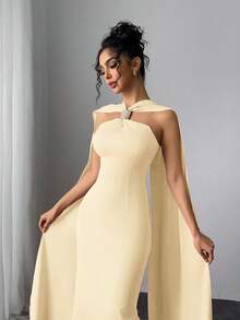 Modelyn 女士优雅收腰超长连衣裙 长款晚礼服 - 鵝黃色 - 查看 4