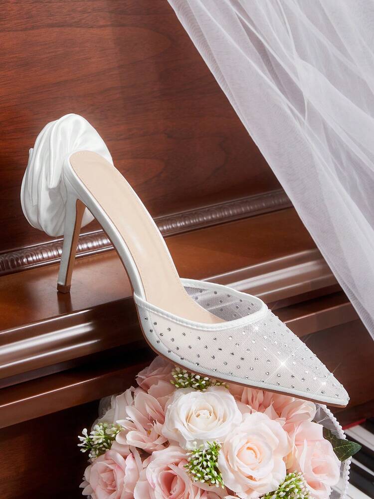 CUCCOO HITCHD Women's Fashionable Elegant Party Crystal Floral Decor Pointed Toe Pumps Valentine's Day