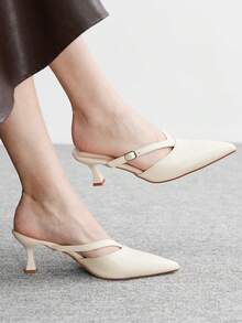 CUCCOO BIZCHIC Women's Fashion Pointed Toe PU Material Slip-On Kitten Heel Pumps, Suitable For Daily Commute, Work, Party Valentine's Day - Beige - View 1