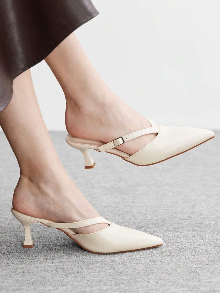 CUCCOO BIZCHIC Women's Fashion Pointed Toe PU Material Slip-On Kitten Heel Pumps, Suitable For Daily Commute, Work, Party Valentine's Day