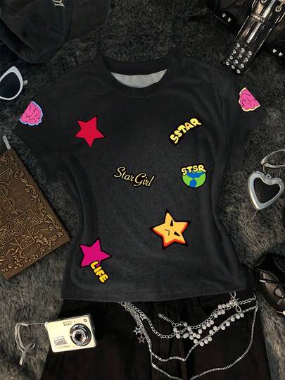 Glimmora Women's Casual Printed Round Neck Short Sleeve T-Shirt