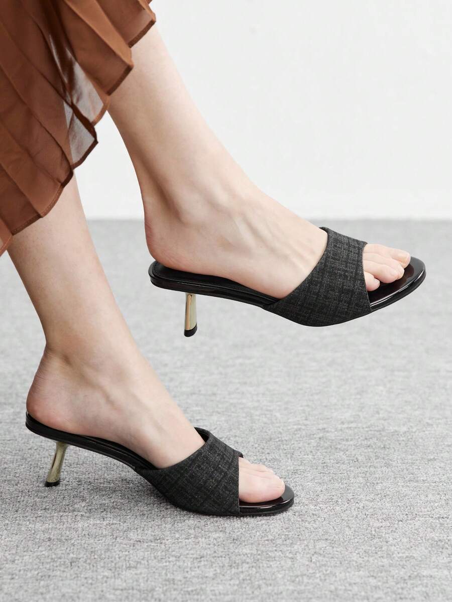 CUCCOO BIZCHIC Women's Plaid Fashion Casual High Heel Slide Sandals Spring Shoes - Black - View 1