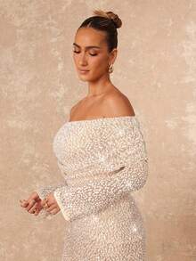 Lumalex Off-Shoulder Ruffle Hem Bodycon Long Sleeve Dress For Women Off The Shoulder Long Sleeve Off Shoulder Dress - Apricot - View 4