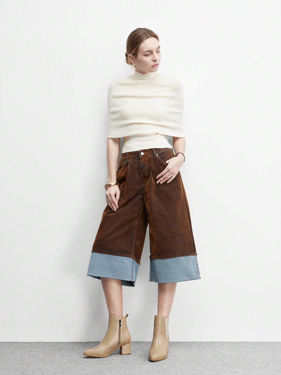 CUCCOO BIZCHIC Botas de tobillo Chelsea de tacón grueso con punta puntiaguda y banda elástica blanca, clásicas para ir al trabajo, para el Día de San Valentín - Albaricoque oscuro - Ver 1