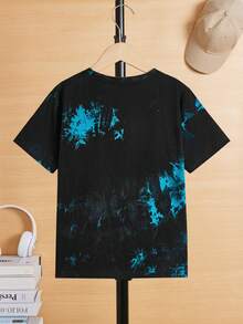 SHEIN 男童扎染印花圆领短袖套头针织T恤 - 藍色 - 查看 2