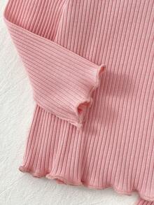 SHEIN Conjunto de 2 piezas de ropa cómoda y suave para bebé niña, con bordado de unicornio lindo, estampado floral elegante y cuello con volantes, top de manga larga y pantalones, conjunto de pijama para bebé niña - Rosa - Ver 5