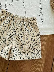 SHEIN LMoss Kids 女婴可爱碎花无袖上衣和松紧腰短裤套装，夏季 - 彩色 - 查看 7