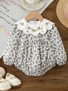 LMoss Kids LMoss 女婴可爱碎花图案彼得潘领长袖连体衣，适合春夏穿着 - 彩色 - 查看 7