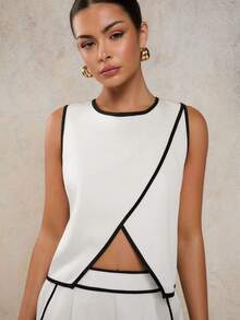 COSMINA 女士休闲不对称下摆无袖上衣，夏季 - 白色 - 查看 3