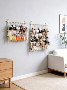 Madebyblanc 1 Pc Wall-Mounted Handwoven Rope Storage Rack - Multi-Layer Organizer For Stuffed Animals, Magazines & Newspapers Bedroom Home Decor Tapestry Art Piece - Multicolor - View 3