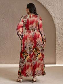 Ellevyn Plus Size Elegant Party Floral Print Dress - Red - View 2