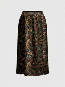 ROMWE Gothic Dark Mysterious Skull, Mushroom, Butterfly & Moth Print Sexy High Slit Plus Size Women Slip Dress & 2 Pieces Set