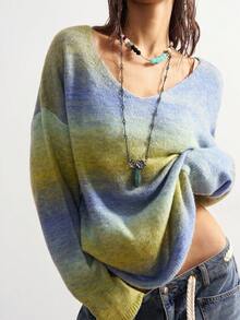 Bohemela 女士休闲渐变色落肩宽松针织衫，春秋季