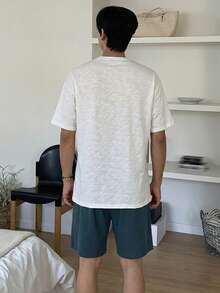 DAZY Men's Summer Solid Color Short Sleeve Top And Shorts Pajama Set - Multicolor - View 2