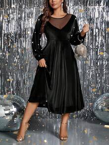 SHEIN Clasi 大码女士优雅串珠派对礼服 - 黑色 - 查看 5