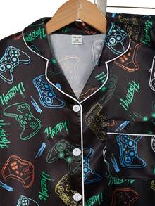 2pcs Teenage Boys' Navy Blue Zebra Print Fabric Long Pants And Cardigan Pajama Set Silk Pajama Set - Black - View 5