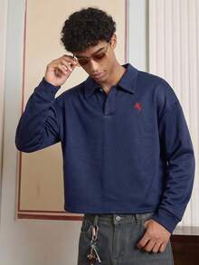 SWAVVY 男士骑士刺绣长袖休闲通勤 Polo 衫