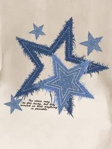 Manfinity Joysei Standard Size Men's Brown Cuff Splice Slogan & Star Print T-Shirt - Beige - View 2