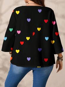 EMERY ROSE Áo thun nữ cỡ lớn in hình trái tim nhiều màu sắc, dáng rộng, cổ tròn, tay lỡ 3/4, thích hợp cho ngày Valentine, kỳ nghỉ/mùa hè/mùa xuân. - Nhiều màu - Xem 10