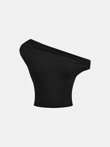 SHEIN Girlism 少女蓝色休闲碎花不对称褶皱修身半身裙两件套，适合夏季度假穿着 - 黑色 - 查看 6