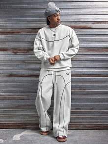 AXEPEAK Men's Casual Standard Size Pullover Sweatshirt, Round Neck Grey Patchwork With Silkscreen Print, Spring/Autumn - Grey - View 6