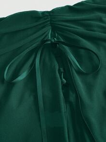 ROMWE Fairycore Chân váy xếp ly xẻ tà dáng đuôi cá thanh lịch dành cho nữ - Màu xanh lá cây đậm - Xem 4