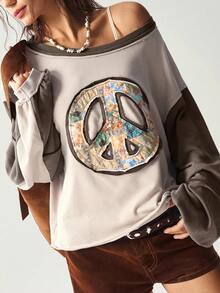 Bohemela Fashionable Regular Length Pullover In Apricot With Drop Shoulder Sleeves Hippie Clothes For Women - Apricot - View 2