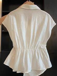 Resyla Women's Fashion Elegant Asymmetrical Hem Bow Tie Blouse White Tie Front Top Tie Front Blouse Blouses Summer Elegant Blouses Tie Up Shirt - Multicolor - View 2