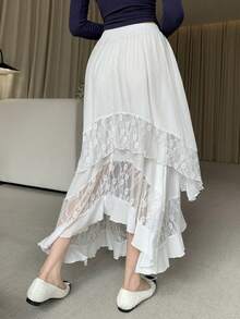 K-Vae New Lace Asymmetrical A-Line Cake Design Skirt, Spring/Summer - White - View 2
